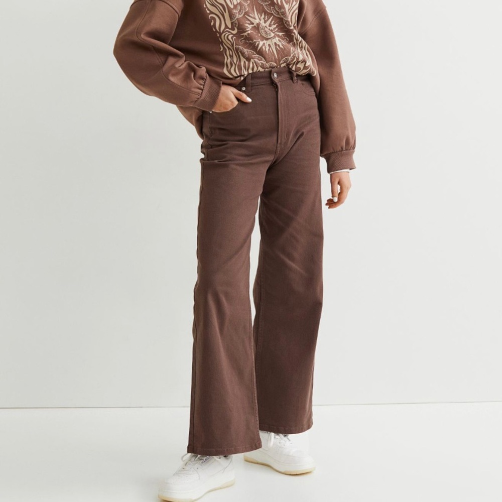 Wide-leg Twill Pants H & M Dark Brown